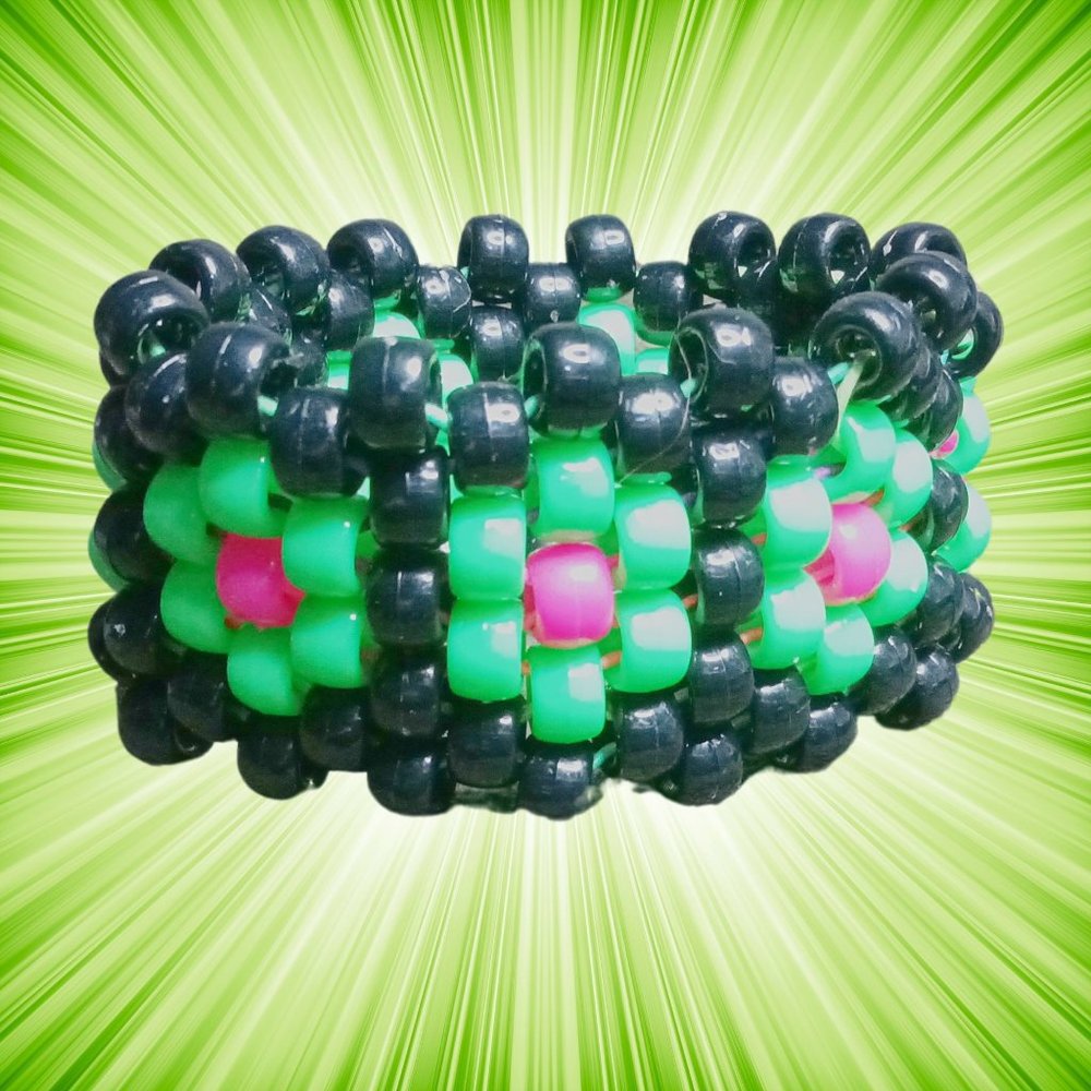 Kandi Daisy Cuff Neon Green W/ Neon Pink Center